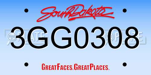 3GG0308 South Dakota License Plate