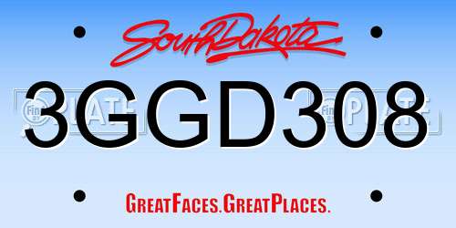 3GGD308 South Dakota License Plate