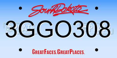3GGO308 South Dakota License Plate