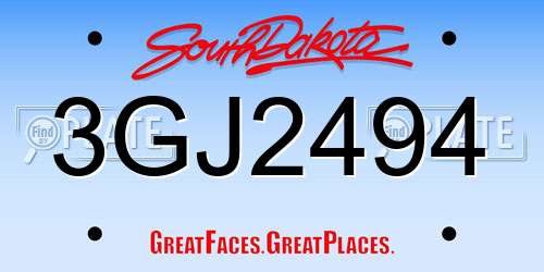 3GJ2494 South Dakota License Plate