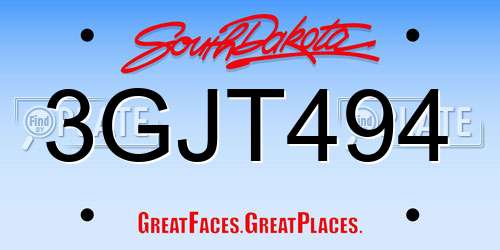 3GJT494 South Dakota License Plate