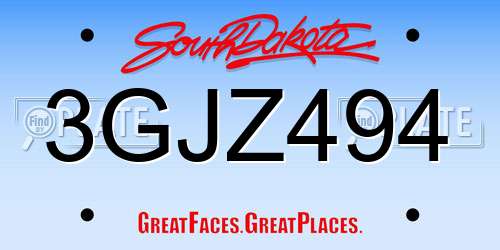 3GJZ494 South Dakota License Plate