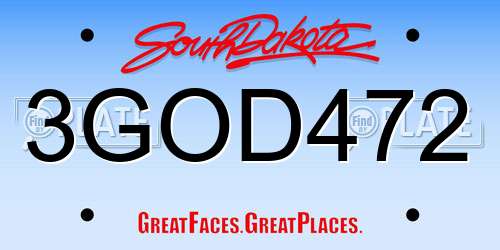 3GOD472 South Dakota License Plate