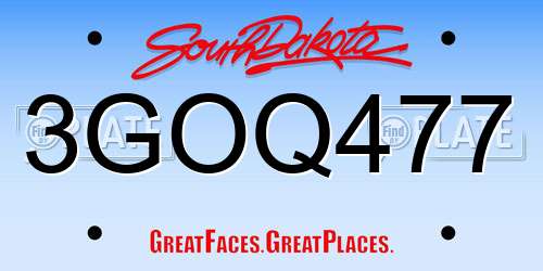 3GOQ477 South Dakota License Plate
