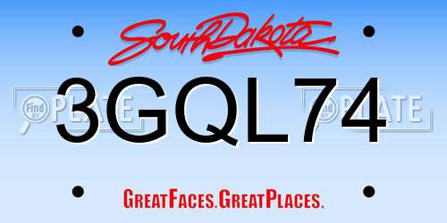 3GQL74 South Dakota License Plate