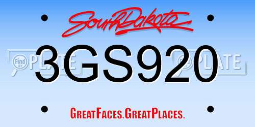 3GS920 South Dakota License Plate