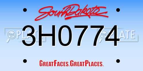 3H0774 South Dakota License Plate