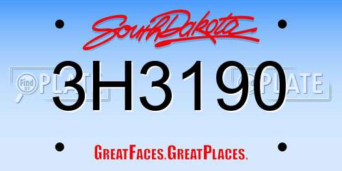 3H3190 South Dakota License Plate