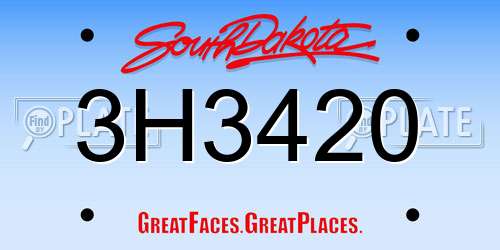 3H3420 South Dakota License Plate