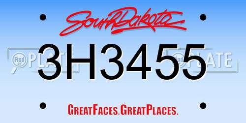 3H3455 South Dakota License Plate