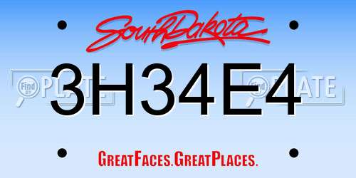 3H34E4 South Dakota License Plate