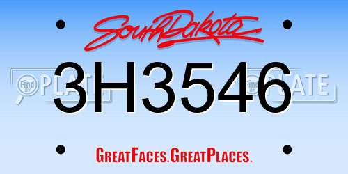 3H3546 South Dakota License Plate