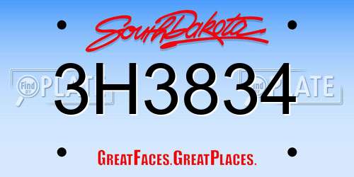 3H3834 South Dakota License Plate