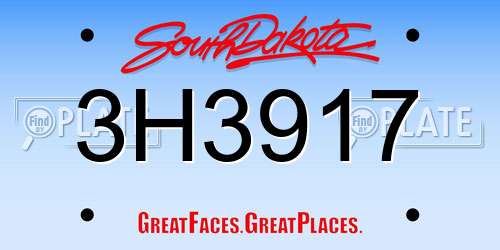 3H3917 South Dakota License Plate