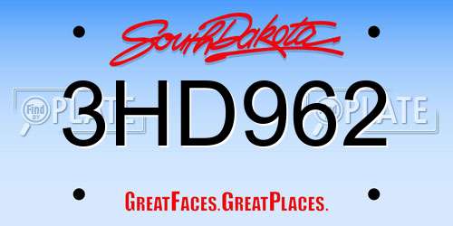 3HD962 South Dakota License Plate