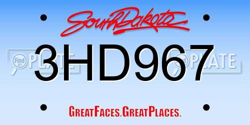 3HD967 South Dakota License Plate