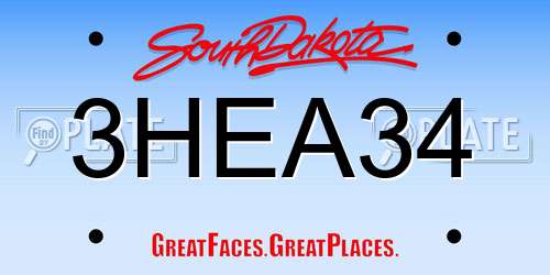 3HEA34 South Dakota License Plate
