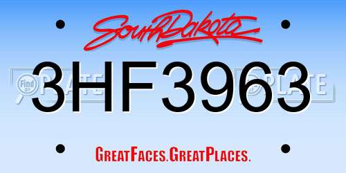 3HF3963 South Dakota License Plate