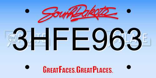 3HFE963 South Dakota License Plate