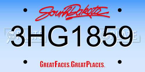 3HG1859 South Dakota License Plate
