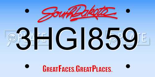 3HGI859 South Dakota License Plate