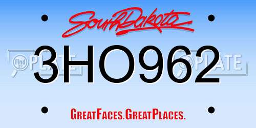 3HO962 South Dakota License Plate