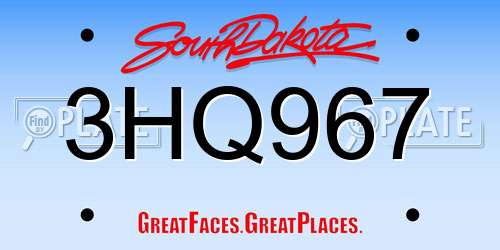 3HQ967 South Dakota License Plate