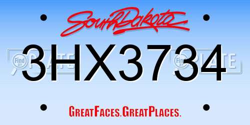 3HX3734 South Dakota License Plate