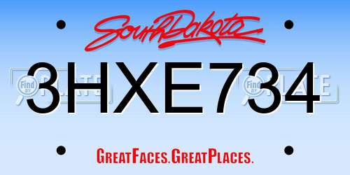 3HXE734 South Dakota License Plate