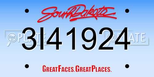 3I41924 South Dakota License Plate