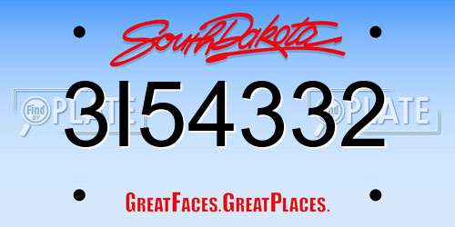 3I54332 South Dakota License Plate