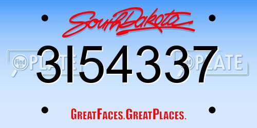 3I54337 South Dakota License Plate