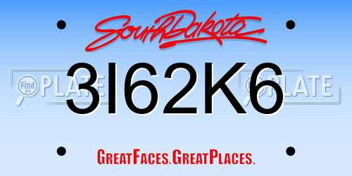 3I62K6 South Dakota License Plate