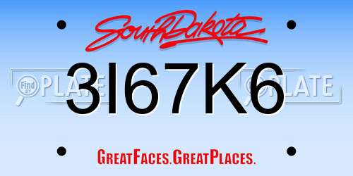 3I67K6 South Dakota License Plate