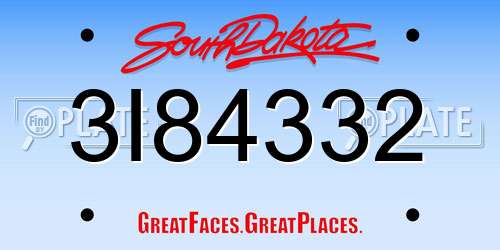 3I84332 South Dakota License Plate
