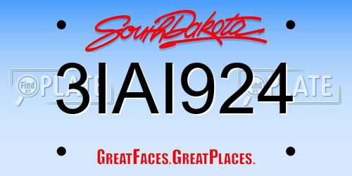 3IAI924 South Dakota License Plate