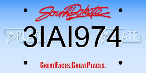 3IAI974 South Dakota License Plate