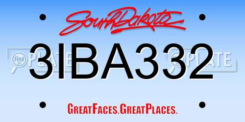 3IBA332 South Dakota License Plate