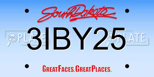 3IBY25 South Dakota License Plate