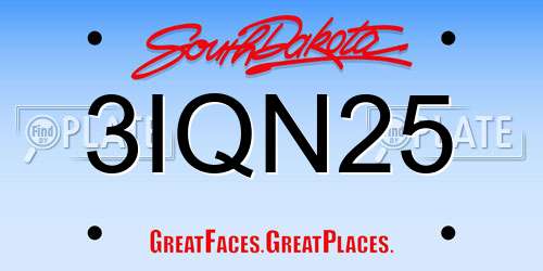 3IQN25 South Dakota License Plate