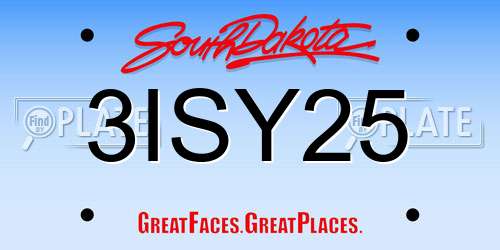 3ISY25 South Dakota License Plate