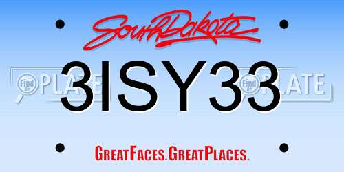 3ISY33 South Dakota License Plate