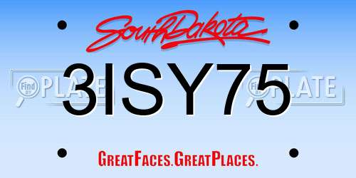 3ISY75 South Dakota License Plate