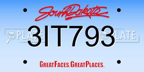 3IT793 South Dakota License Plate