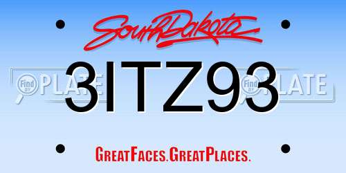 3ITZ93 South Dakota License Plate