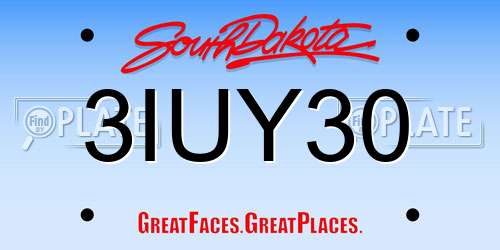 3IUY30 South Dakota License Plate