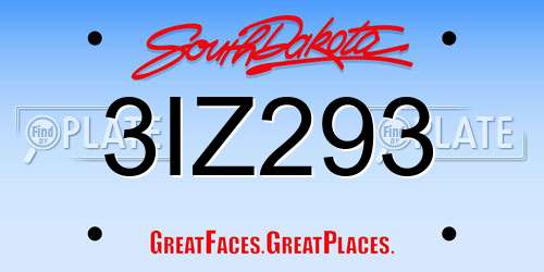 3IZ293 South Dakota License Plate