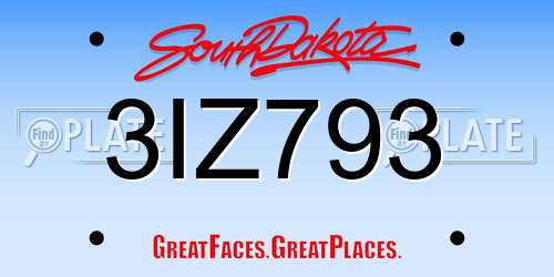 3IZ793 South Dakota License Plate
