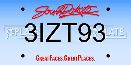 3IZT93 South Dakota License Plate