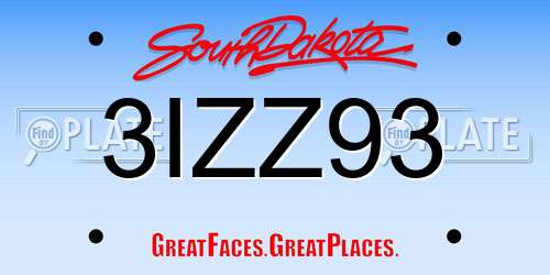 3IZZ93 South Dakota License Plate